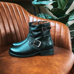 Frye Black Boots with buckle details NWOT .